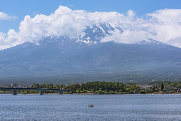 川口湖景以富士山为背景图片下载