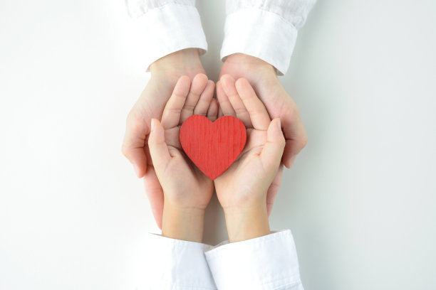 心脏物体由孩子和妈妈的手握着图片下载