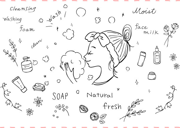 妇女洗她的脸和皮肤护理项目的插图图片下载