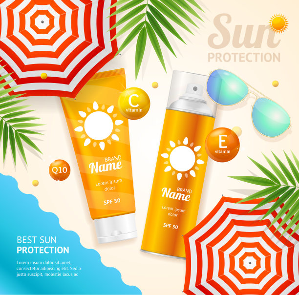 防晒广告概念卡背景。向量图片下载