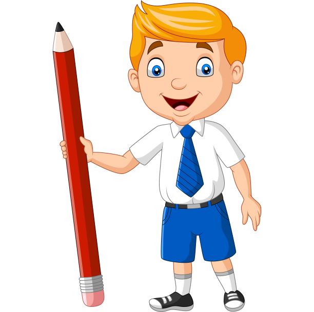 卡通学校的男孩拿着铅笔图片下载