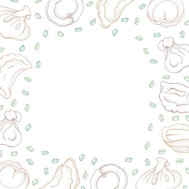 矢量背景的饺子与香料。手绘馄饨。Vareniki。水饺。肉饺子。食物。烹饪。国家的菜肴。面团和肉制品。餐厅菜单，卡片图片下载