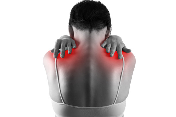 肩痛，女性身体疼痛，运动损伤概念，孤立在白色背景上图片下载