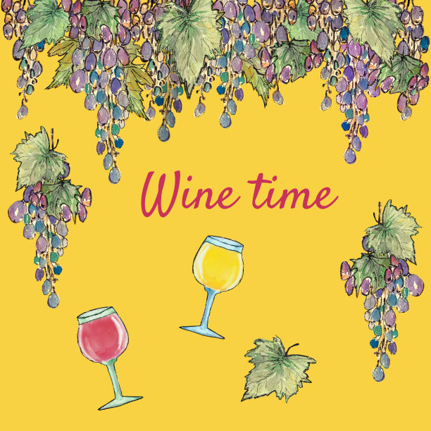 葡萄季节和葡萄酒季节，水彩画插图图片下载