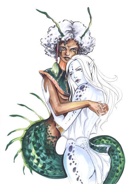 一个数字拥抱美人鱼插图标记图片下载