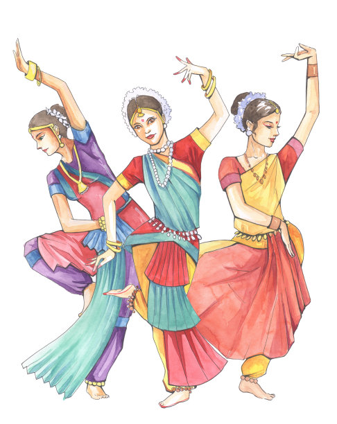印度舞者的水彩画插图图片下载