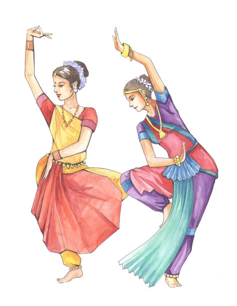 印度舞者的水彩画插图图片下载