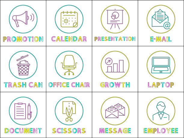 推广和文档设置矢量插图图片下载