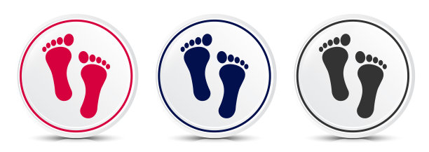 人类两个脚印图标水晶平圆按钮集插图设计图片下载