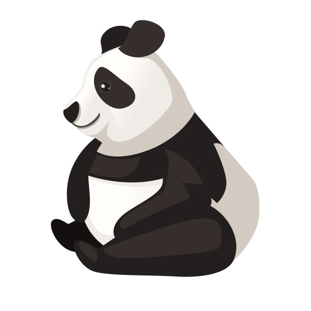 可爱有趣的大熊猫坐在地板上卡通动物设计平面矢量插图图片下载