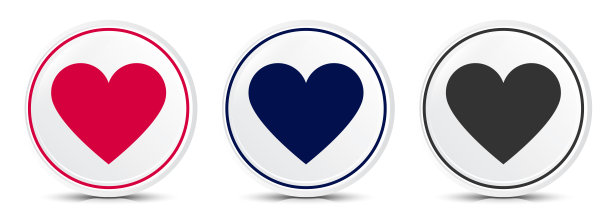 心形图标水晶平圆按钮集插图设计图片下载