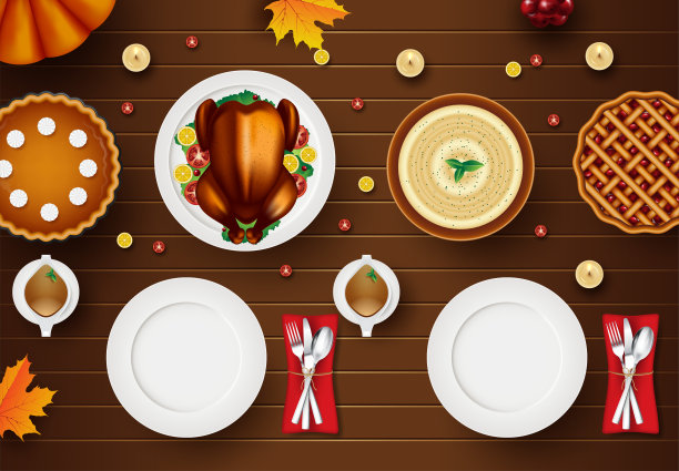 木制背景上的秋季图标感恩节快乐卡片。五颜六色的设计。矢量图图片下载