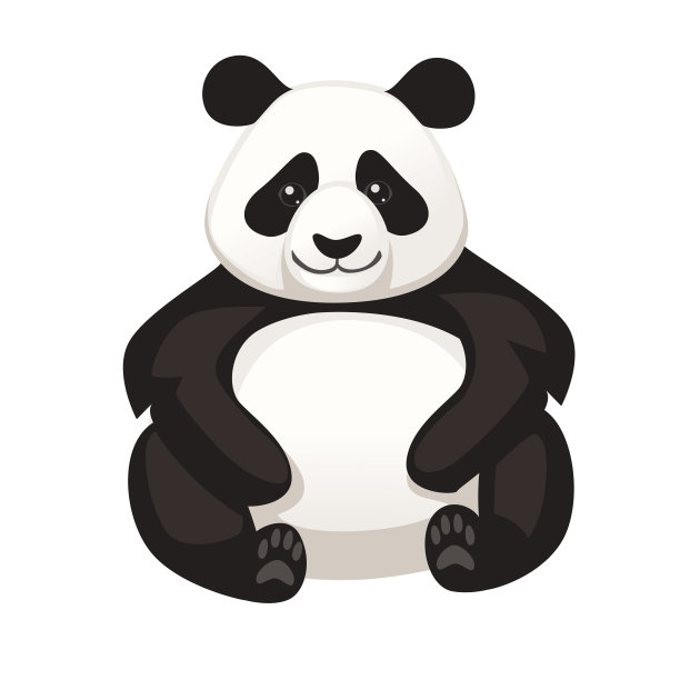 可爱有趣的大熊猫坐在地板上卡通动物设计平面矢量插图图片下载
