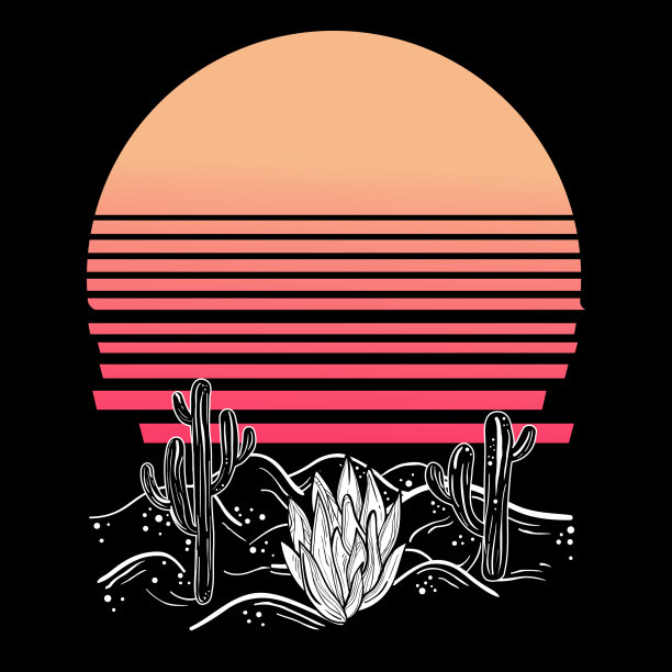 复古波西米亚插画在西方风格与沙漠景观。复古未来主义氛围。图片下载