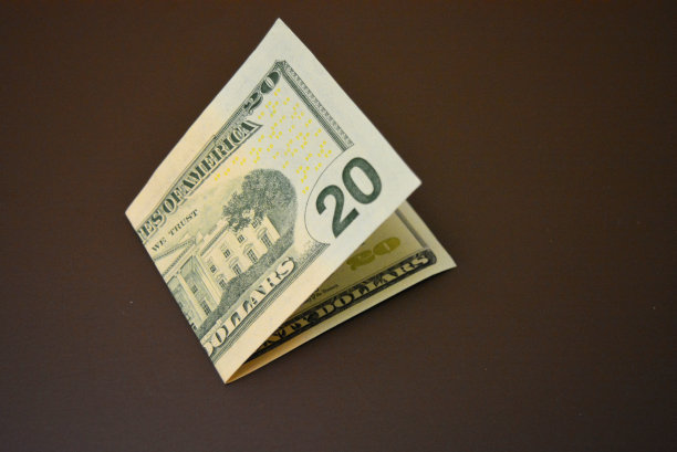 纸币金额为20美元，20美元的底色是哑光的棕色。美利坚合众国的货币、现金和资金流动、货币化、银行流程和资金转移、工资。图片下载