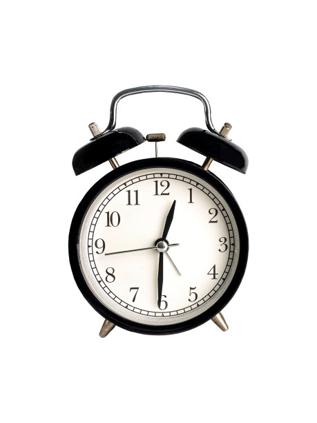 白色背景上的老式黑色闹钟图片下载