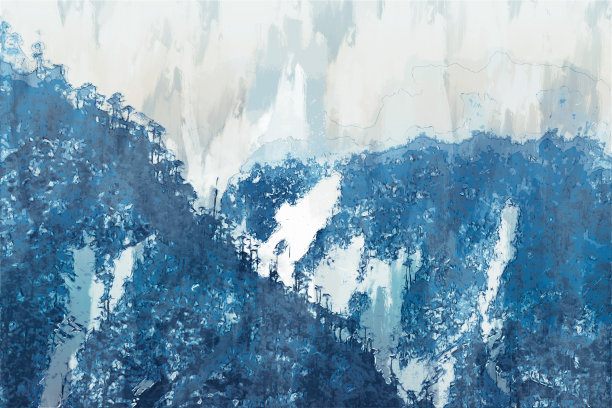 蓝色调的山的抽象绘画，数字绘画为背景图片下载