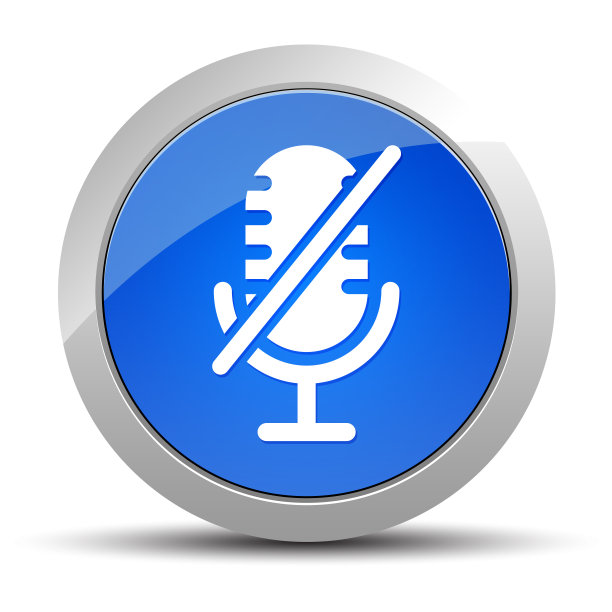 静音麦克风图标蓝色圆形按钮插图图片下载