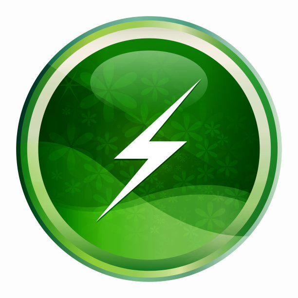 闪电图标自然绿色圆形按钮图片下载