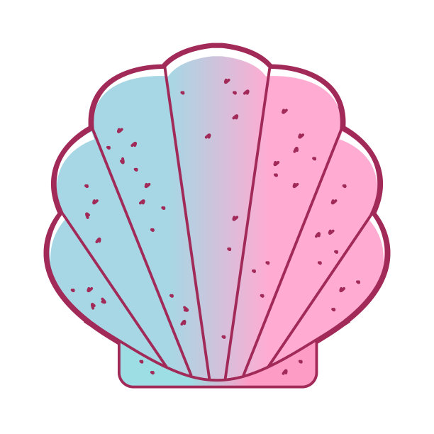 海贝,双壳类软体动物。珍奇扇贝、海洋软体动物、野生动植物。简单的海贝壳。小娃娃包装屋。矢量图图片下载