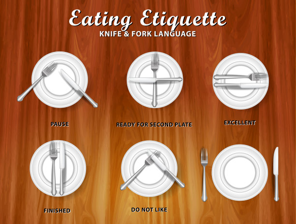 一套逼真的刀叉勺在用餐礼仪中，在用餐理念中图片下载
