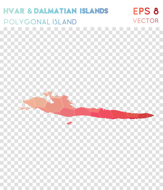 Hvar & Dalmatian群岛多边形地图，马赛克风格的岛屿。图片下载