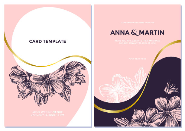 婚礼请柬上有粉红色的草地天竺葵图片下载