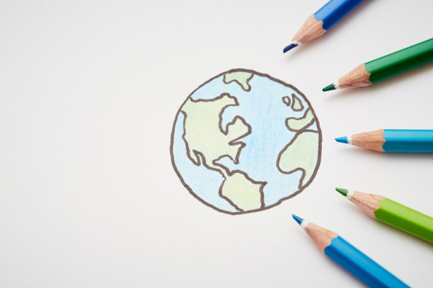 彩色铅笔画环绕着地球的素描图片下载