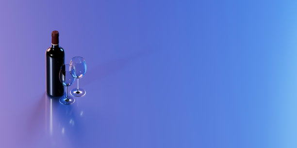 彩色背景上的酒瓶和酒杯图片下载