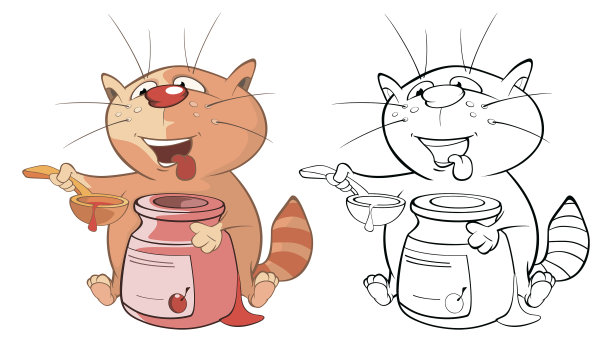 矢量插图的一个可爱的卡通人物猫为您设计和电脑游戏。填色书大纲套装图片下载