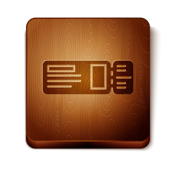 棕色旅行票图标孤立在白色背景。火车、轮船、飞机、电车、公共汽车。旅游服务的概念。木制方形按钮。矢量图图片下载