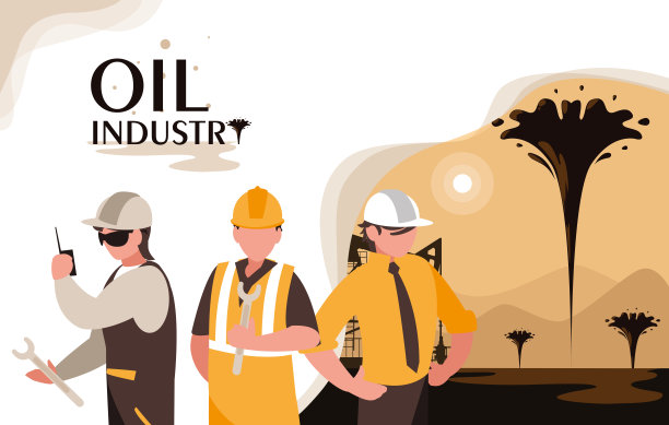 石油工业现场与井架和工人图片下载