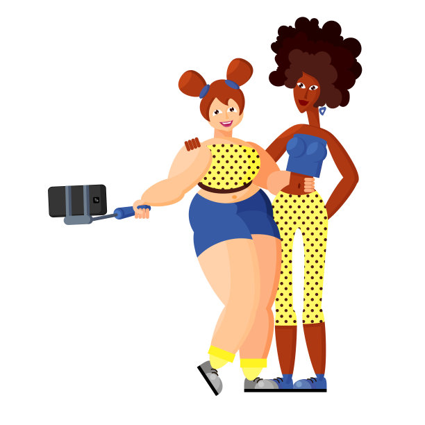 两个苗条的非洲裔美国人和丰满的欧洲人的女友自拍图片下载