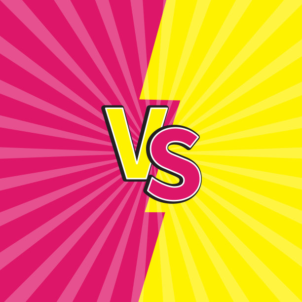 VS字母对战或VS格斗比赛。可爱的卡通风格。粉黄色背景模板。太阳带着一丝光爆发出来。亮光效果。平面设计。图片下载