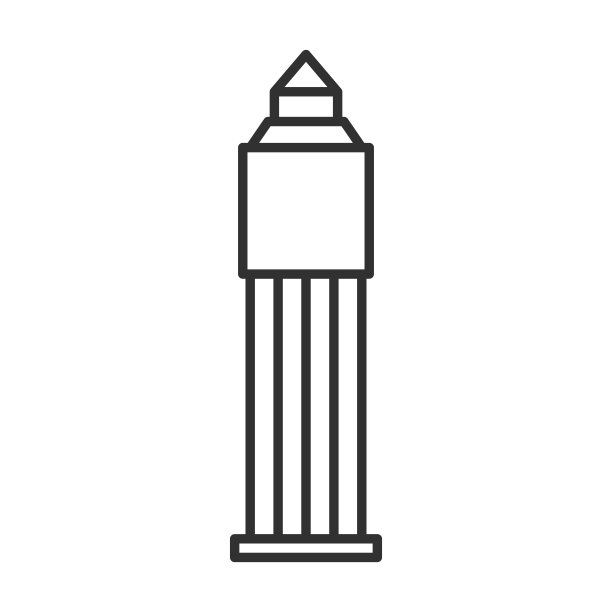 塔式办公楼线性图标，白色背景上的轮廓矢量符号，线性风格象形图。商业中心塔楼符号，LOGO图示。可编辑笔画图片下载