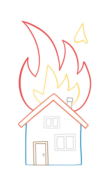 矢量手绘插画的房子火，独立的房子着火。图片下载