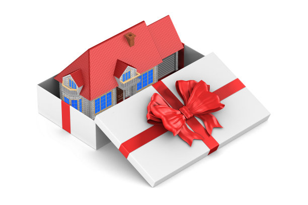 打开白色礼盒和白色背景的房子。孤立的3 d演示图片下载