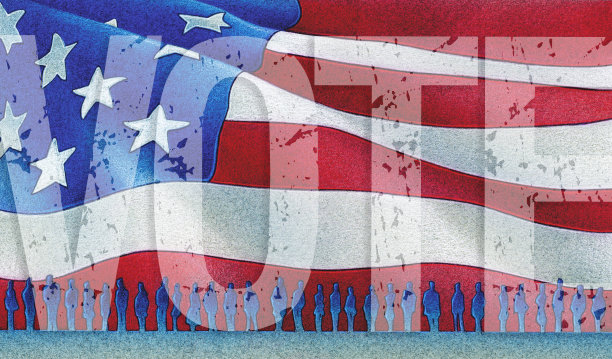 在美国投票，总统选举，民主党，共和党，一排人图片下载
