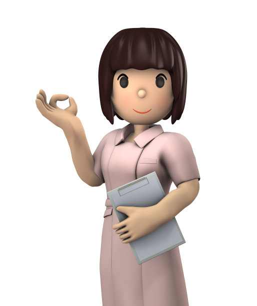 亚洲年轻女护士。她表示这不是问题。白色背景。3 d演示。图片下载
