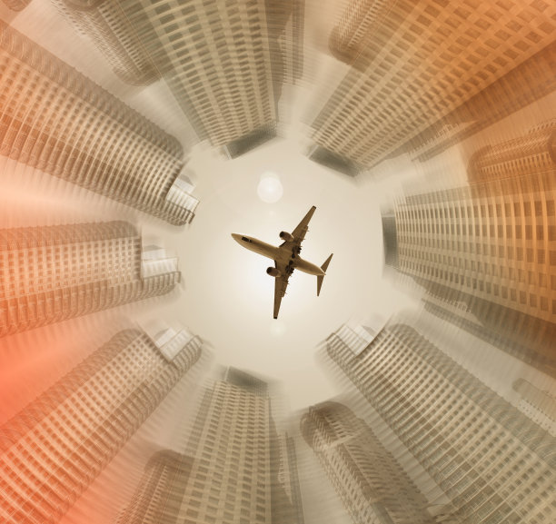 飞机被建筑物包围图片下载