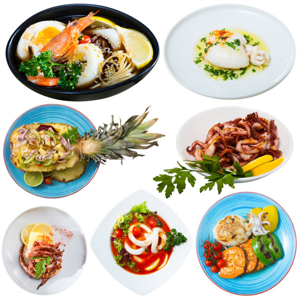 鱿鱼、墨鱼等菜肴图片下载