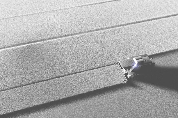 大小麦联合收割机在田间工作的工业3D插图，用无人机拍摄的方式渲染成白色，用于设计图片下载