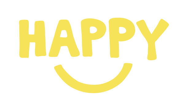 矢量手绘插图的快乐的字与微笑的嘴。图片下载