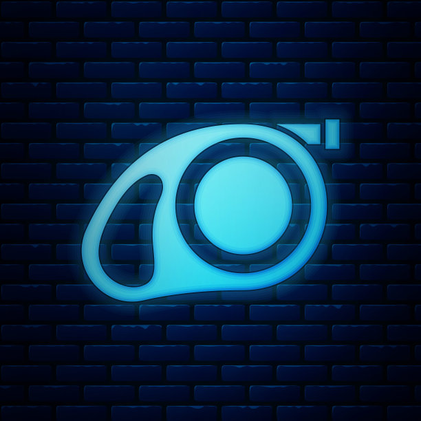 发光的霓虹灯可伸缩绳带与钩环图标隔离在砖墙背景上。宠物狗。宠物用品。户外散步的动物配件。矢量图图片下载