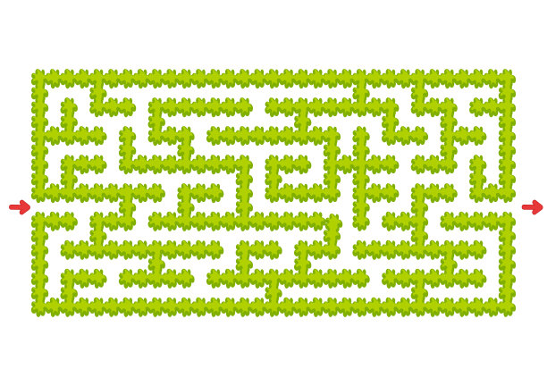 彩色矩形迷宫。卡通风格的绿色花园。孩子们的游戏。儿童益智游戏。迷宫难题。平面矢量插图孤立在白色背景上。图片下载
