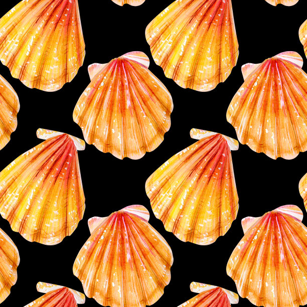 无缝模式的黄色扇贝。图片下载