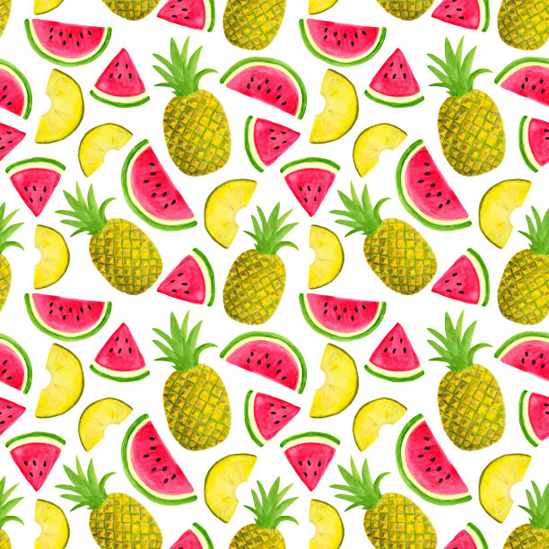 西瓜和菠萝无缝水彩图案图片下载