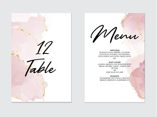 柔嫩的玫瑰色紫罗兰色液体流动。水彩飞溅、酒墨艺术婚礼模板:表号、meny设计。图片下载