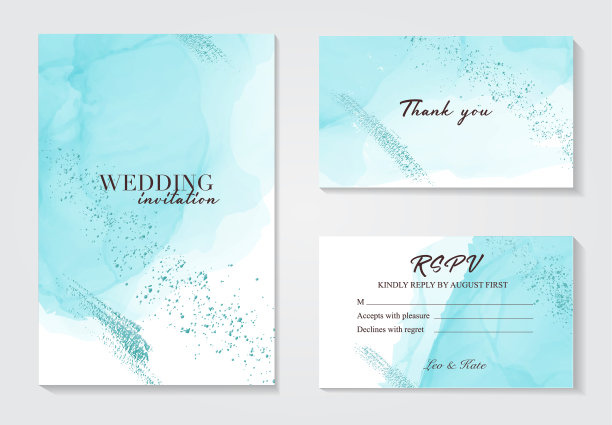 矢蓝婚礼请柬酒墨卡。书法艺术贺卡，节日请柬用金箔墨水闪闪发光。方设计图片下载