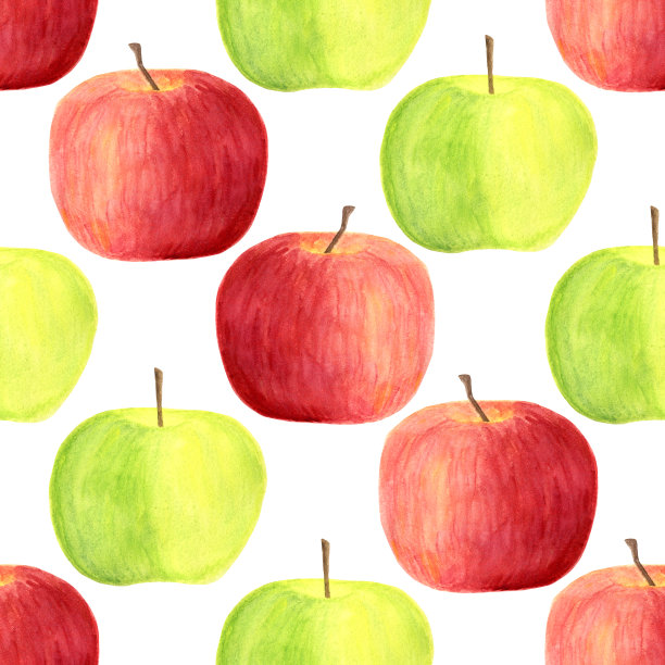 水彩苹果无缝模式孤立的白色背景图片下载